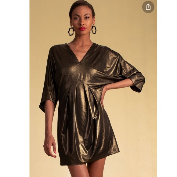 NWT Trina Turk gold metallic gossip dress sz xs - Picture 2 of 10